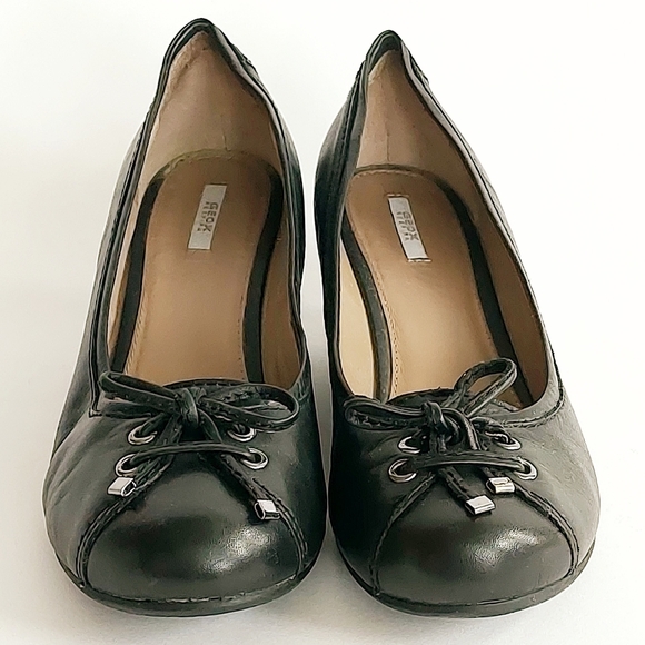 Geox Respira Lace Up Wedge Pumps Black Round Toe - Picture 2 of 7